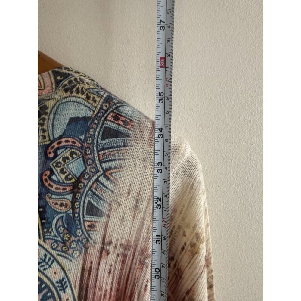 World Unity XL Multi-color Eastern Print Tunic Top Studded Asymmetrical Boho - Picture 8 of 14